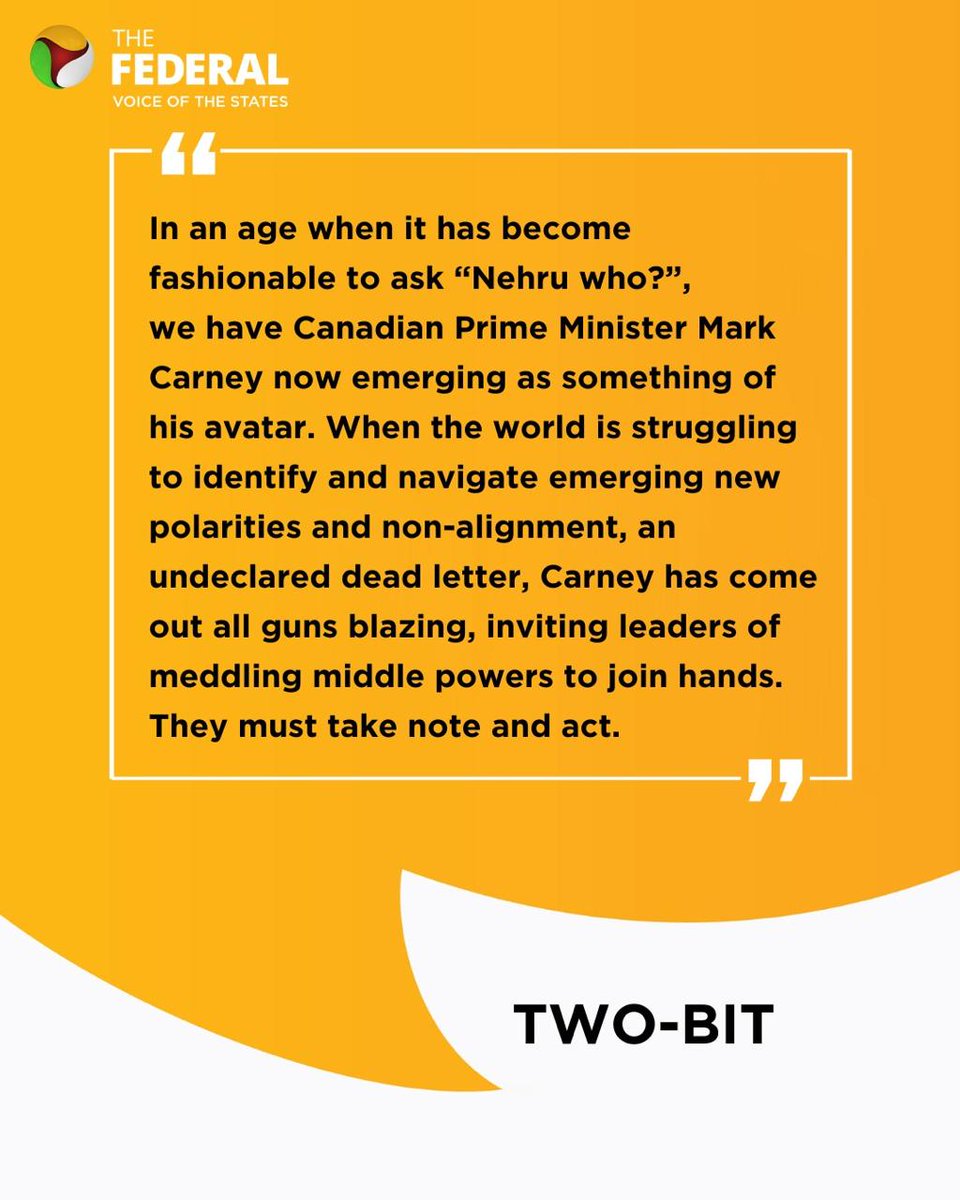 TheFederal_News's tweet photo. The Federal #TwoBit | "When the world is struggling to identify and navigate emerging new polarities and non-alignment, an undeclared dead letter, Carney has come out all guns blazing, inviting leaders of meddling middle powers to join hands."
Track the latest on #TheFederal!
#MarkCarney #Davos2026 #TrumpTariffs #InternationalRelations #GlobalTrade