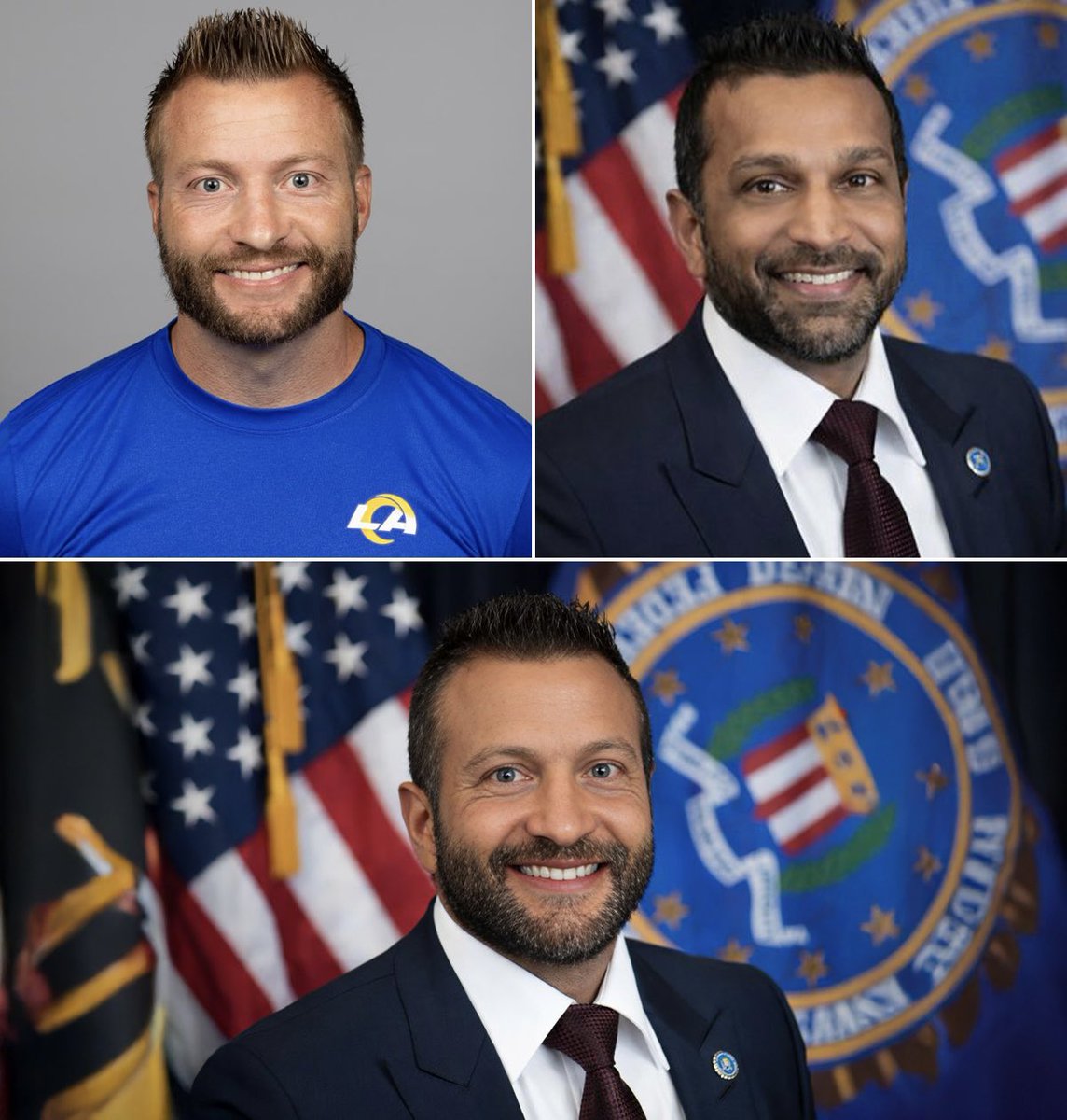 NFLMemes's tweet image. Someone said Sean McVay looks like a white Kash Patel and I can't unsee it
