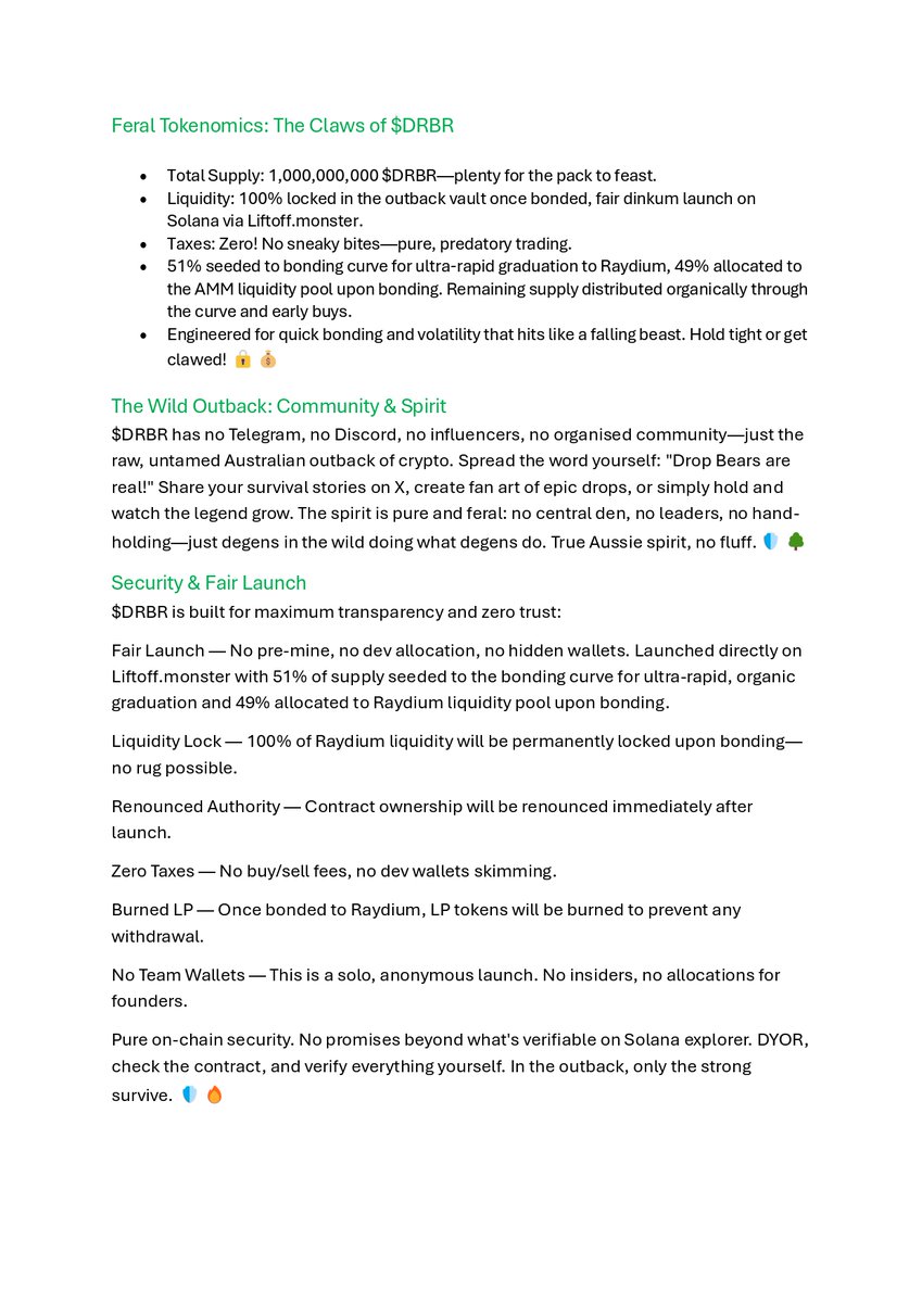SpargMike's tweet photo. G'day legends! 🇦🇺🦘 Happy Australia Day!
The Drop Bears have AWOKEN – $DRBR is LIVE on https://t.co/V5vhFWjWr1! Solana memecoin with a short 51% bonding curve for ultra-rapid Raydium graduation. Fair launch, pure feral vibes!
Litepaper attached
Join the drop! 🐨#DropBearsAreReal https://t.co/8IVaDiq74y