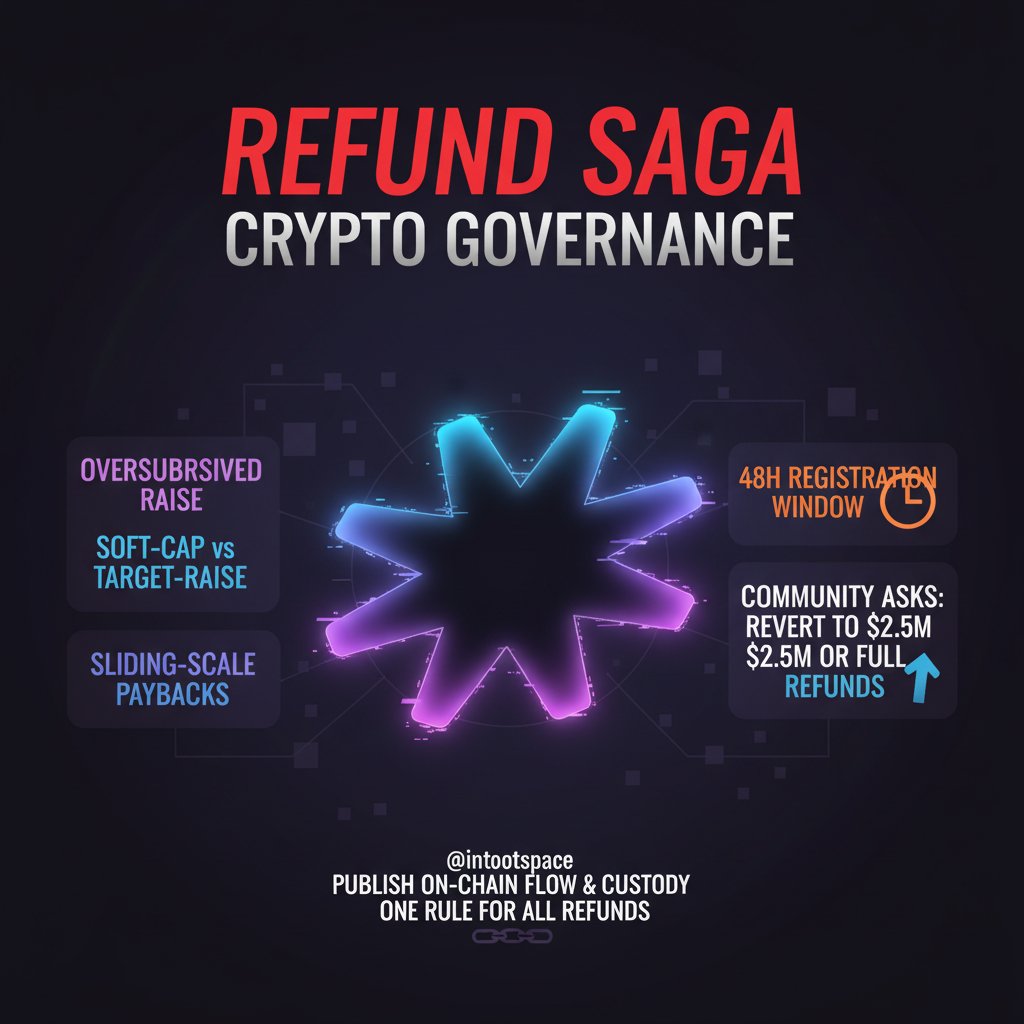 GM. The refund saga around Space is a live test of crypto governance.  Oversubscribed raise, soft-cap vs target-raise confusion, sliding-scale  paybacks, a 48h registration window and a community asking to revert to