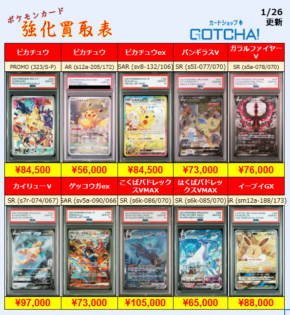 PSA8、9まとめ売り 買取告知】 1/25(日)のポケカ買取表です‼ ✨サポートPSA10買取表✨ 1枚