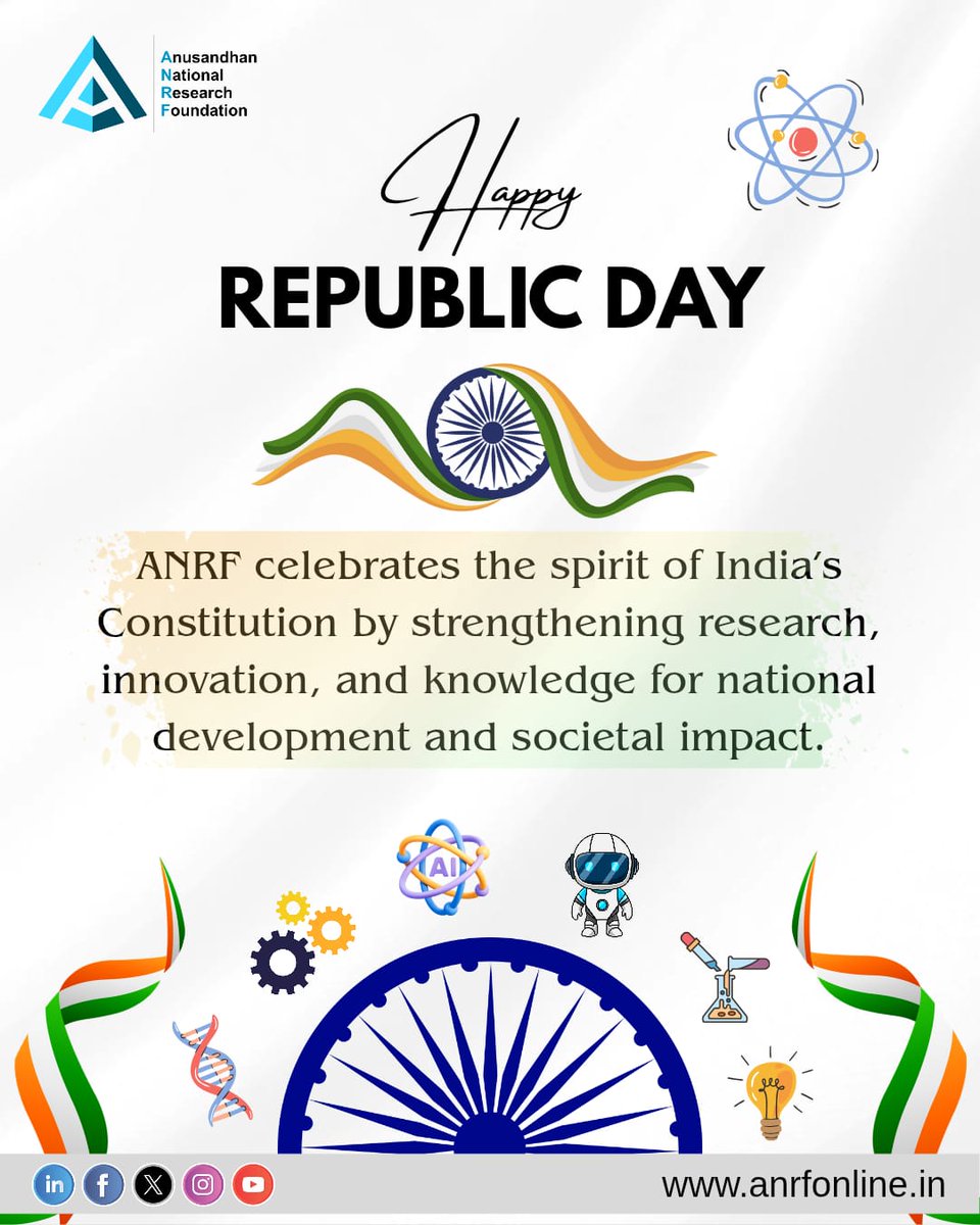 ANRFIndia's tweet image. 𝗖𝗲𝗹𝗲𝗯𝗿𝗮𝘁𝗶𝗻𝗴 𝘁𝗵𝗲 𝗦𝗽𝗶𝗿𝗶𝘁 𝗼𝗳 𝘁𝗵𝗲 𝗥𝗲𝗽𝘂𝗯𝗹𝗶𝗰 𝗗𝗮𝘆

On Republic Day, #ANRFIndia honors the constitutional values that guide India’s progress—equity, excellence, and collective growth!