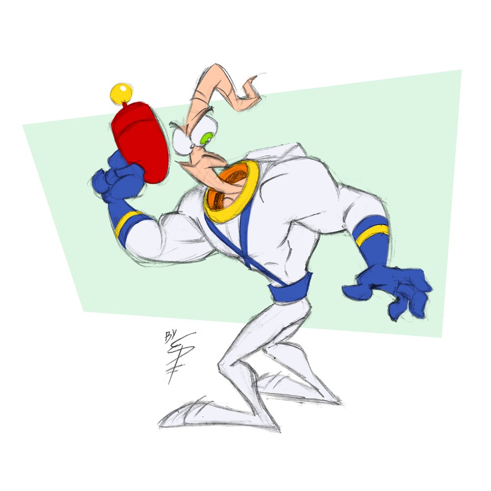 Just reposting my takes on Earthworm Jim because I always preferred him being hand-drawn.✏️