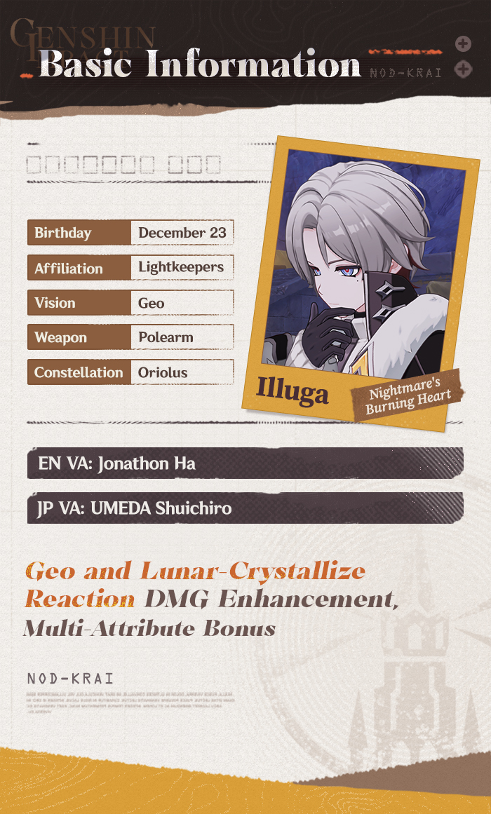 GenshinImpact's tweet image. Character Introduction and Skill Showcase: "Nightmare's Burning Heart" Illuga
#GenshinLunaIV #GenshinImpact #Illuga 

Hello, Traveler! Today, we have for you some great details on Illuga.
In your previous adventures, you might have heard Flins and Varka mention a name: Illuga. He…