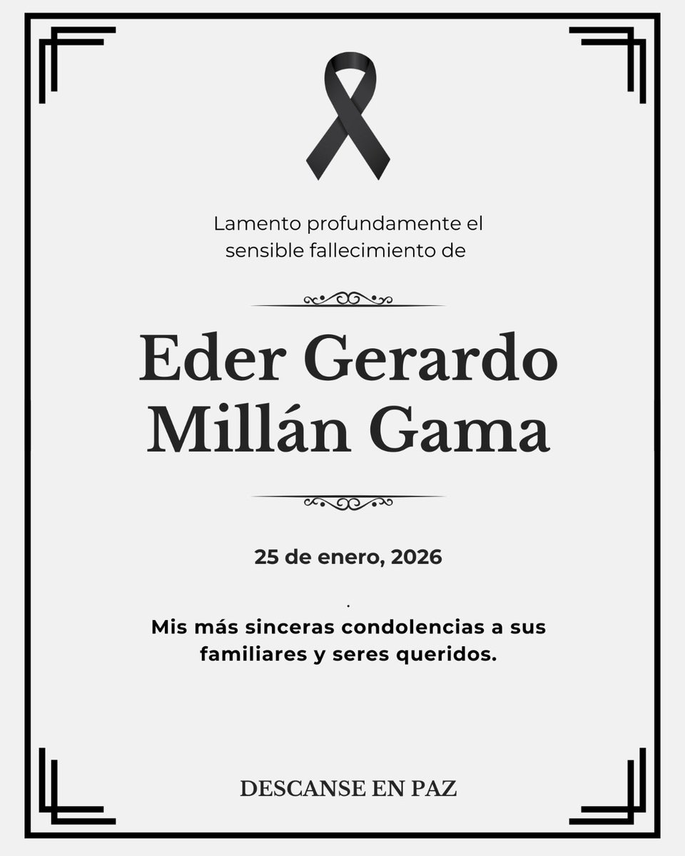 Lamentamos profundamente el fallecimiento de Eder Gerardo Millán Gama, integrante de nuestra ponencia y compañero apreciado por su dedicación y calidad humana.

Expresamos nuestras más sinceras condolencias a sus familiares y a seres queridos. Descanse en paz.