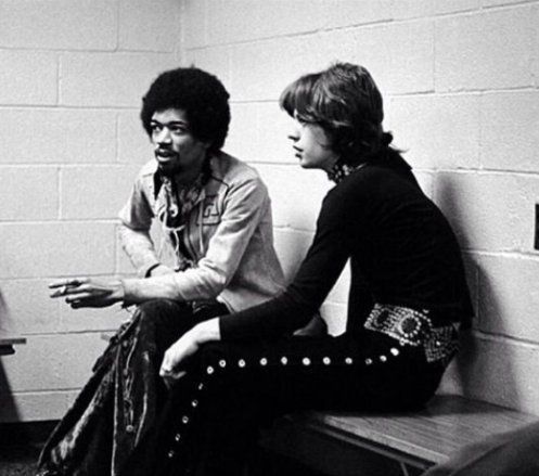 crockpics's tweet image. Jimi Hendrix and Mick Jagger backstage at Madison Square Garden, Nov 27, 1969. Taken on Jimi's 27th birthday by his longtime engineer and friend, Eddie Kramer.