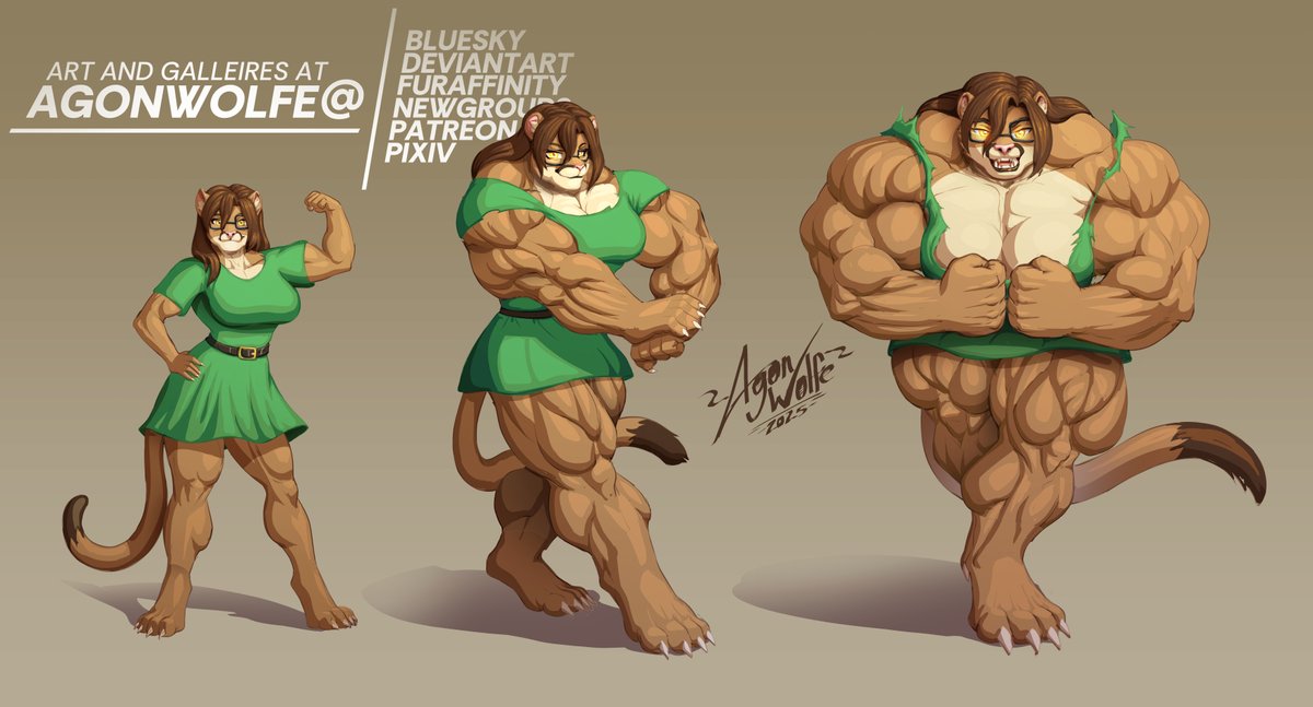 Well with this the YCH are done! but for the final one I got an special one, gotta say I'm surprised someone came with the idea of turning the YCH into a muscle growth sequence, but I guess it works? enjoy this lovely werecougar getting bigger!

Comm for Brenda.