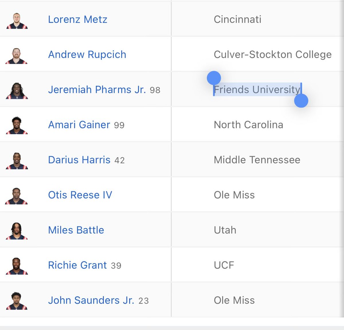 Was looking through the Patriots roster and apparently they have a guy who played for “Friends University”