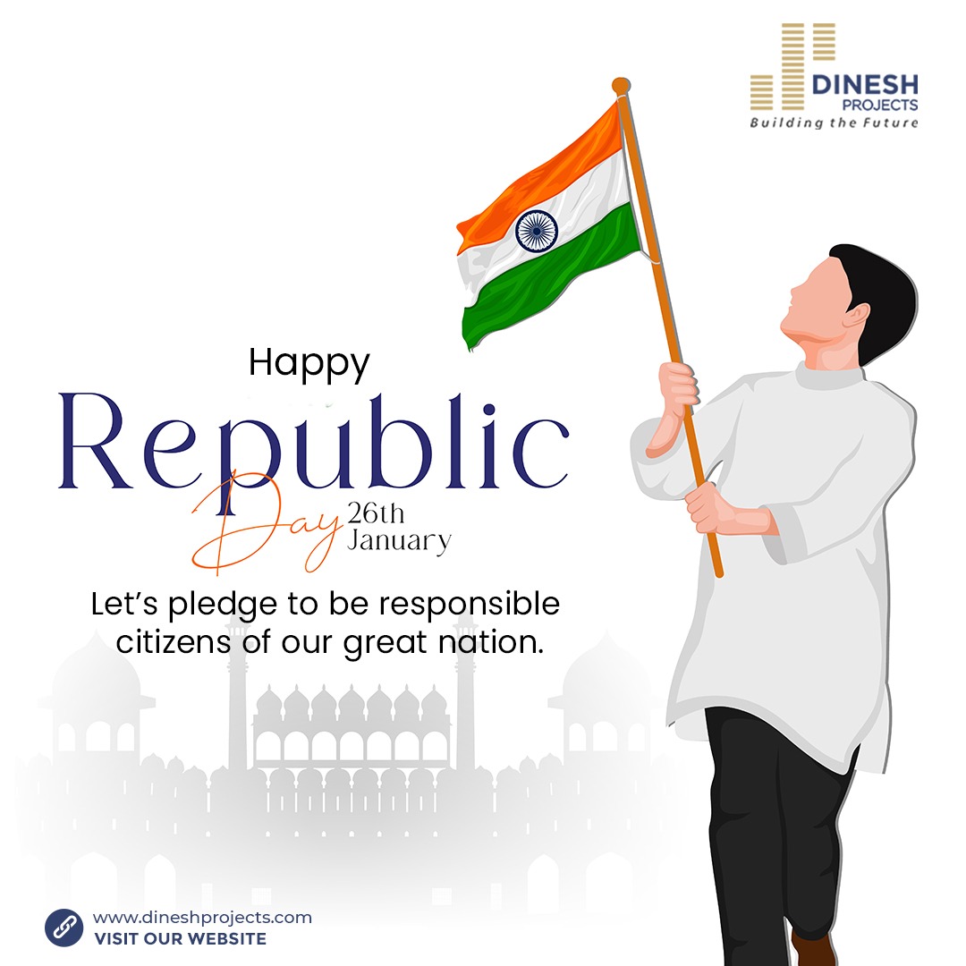 DineshProjects's tweet photo. Happy Republic Day! 
Let's pledge to be responsible citizens of our great nation. 
#HappyRepublicDay #RepublicDayIndia #republicday2026 #dineshprojects #dineshauric #apartmentsforsale https://t.co/W1ow66AFZy