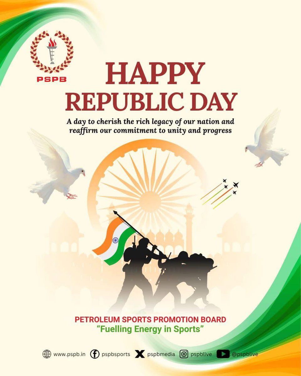pspbmedia's tweet photo. On this Republic Day, PSPB salutes the spirit of India that thrives on determination, discipline, and fair play

Just as our Constitution shapes a strong nation, sports shape strong citizens.
We remain committed to empowering athletes who carry the tricolour with pride &amp; passion https://t.co/PunTl3CYqV