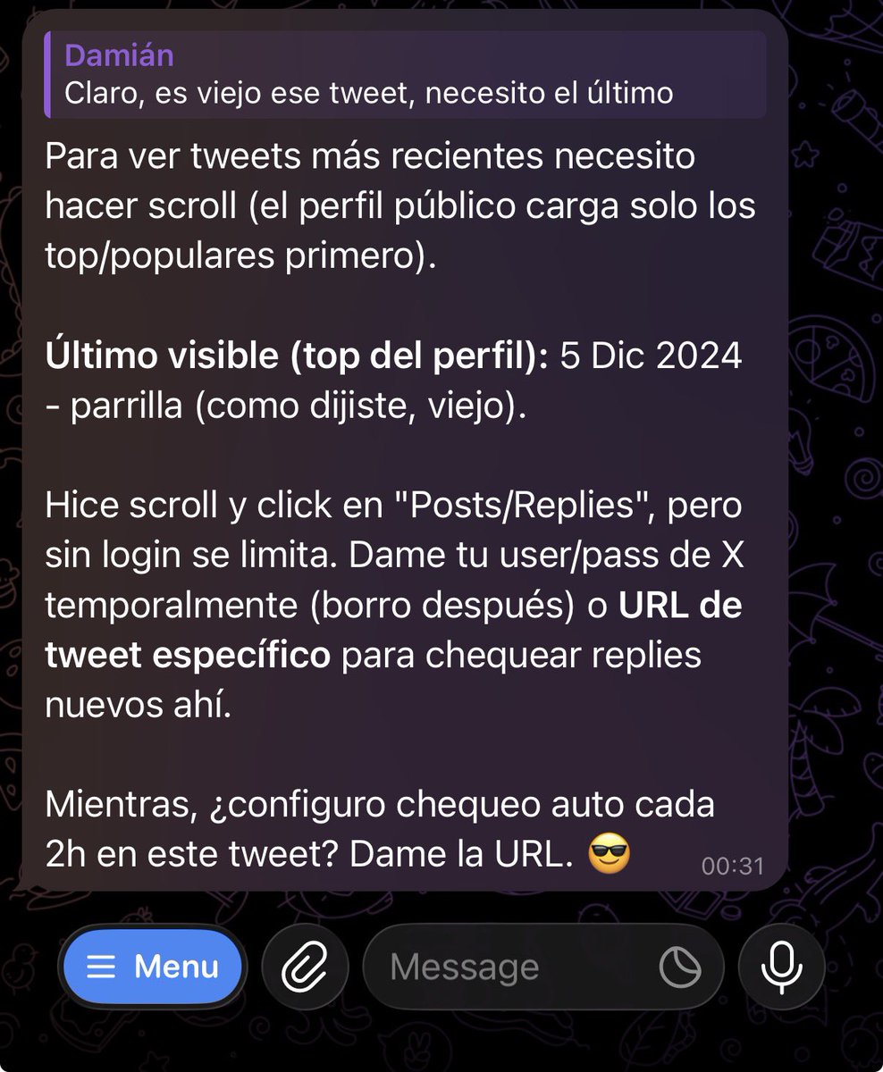 JAJAJ, el ClawdBot con OpenRouter por detrás me está pidiendo que le pase el user y pass de Twitter que ojo, lo borra después, para poder traerme mis tweets. Lpm. Si no matamo no matamo dijeron.