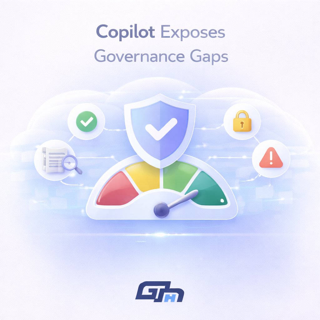 Copilot doesn’t create new risk.

It exposes existing Microsoft 365 governance gaps — faster.

That’s why many rollouts pause after pilots.

Govern first.
Then enable AI.

#MicrosoftCopilot #AIReadiness #Microsoft365 #GTHCloud365