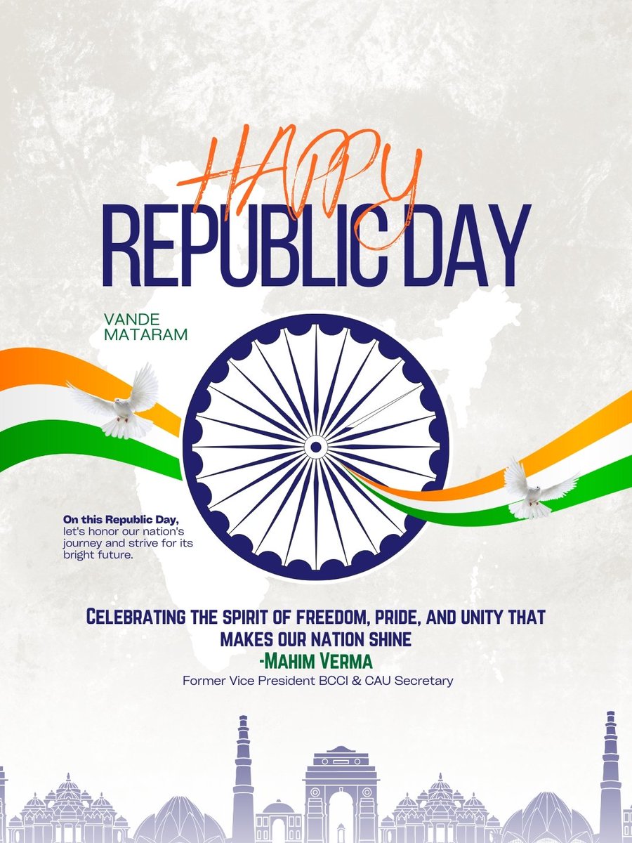 Celebrating the 77th Republic Day of India, a day that reminds us of our shared values, constitutional strength, and the unbreakable spirit of unity.

#HappyRepublicDay
#RepublicDay2026
#77thRepublicDay
#VandeMataram
#PrideOfIndia
#UnityInDiversity
#IndianConstitution