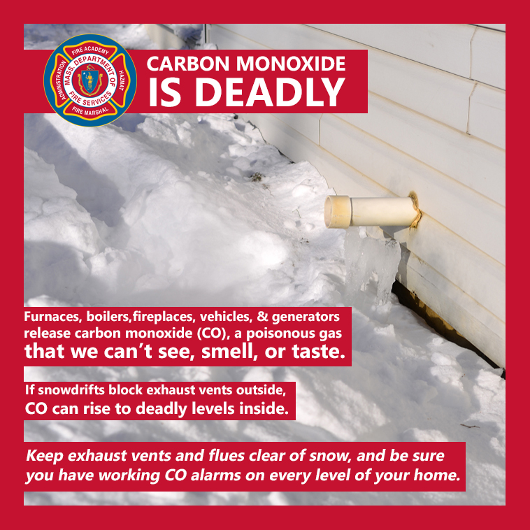 MassDFS's tweet image. Keep vents and flues clear during and after the big storm. If snowdrifts or piles of shoveled snow block exhaust vents outside, #CarbonMonoxide can rise to deadly levels inside.  We can't see, smell, or taste it, so be sure you have working CO alarms: ow.ly/1KPz50Y1n68