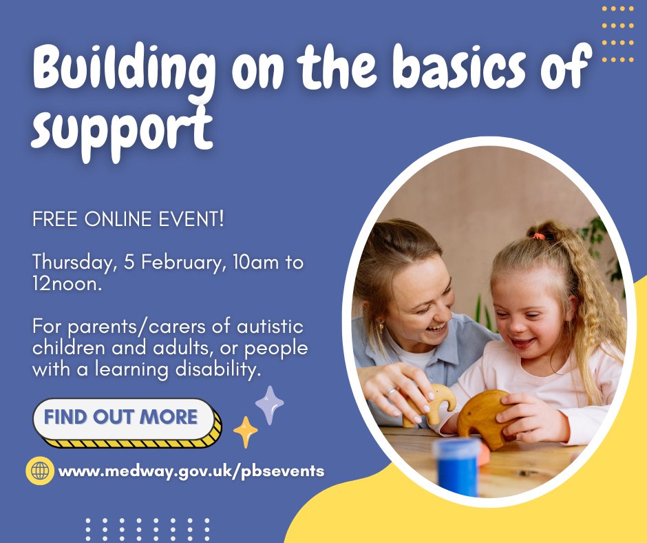 Do you want to help someone thrive who is autistic or has a learning disability?

Join us for this free session and find out how you can create a capable environment for children and adults. 

🗓️ Thursday, 5 February 10am to 12noon.

Find out more orlo.uk/Building_on_th…