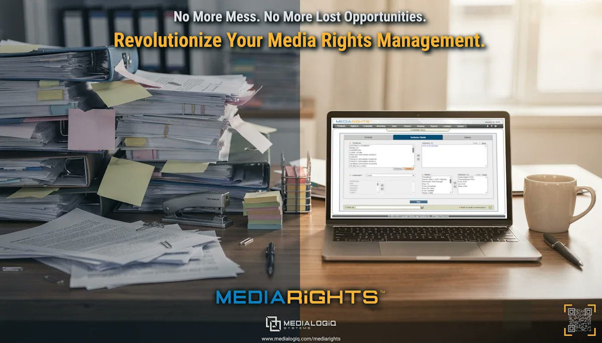 medialogiq's tweet photo. No More Mess. No More Lost Opportunities. Revolutionize Your Media Rights Management

Managing rights can feel like navigating a maze of contracts, paperwork, missed opportunities and financial details. Production and distribution companies face the challenge of keeping track of every agreement, licensing deal, distribution right, payment schedule, royalties, invoice and cash receipt—often leading to confusion, inefficiency, costly errors and financial discrepancies.

With #MediaRights, these problems are a thing of the past. Our platform offers a streamlined, cloud-based solution designed to eliminate the chaos of traditional rights management. No more lost opportunities due to disorganization and no more messy paperwork slowing you down.

While #MediaRights is built to meet the needs of large enterprises, MediaLogiq Systems also offers affordable, scalable plans tailored to midsize and small companies. Now, businesses of all sizes can access the same powerful tools to simplify their rights management and drive growth without the burden of complex, expensive solutions.

Revolutionize the way you manage media rights with an easy-to-use platform that unlocks new levels of efficiency, clarity, and control. With #MediaRights, you’ll spend less time on paperwork and more time on what matters—growing your business and seizing new opportunities.

Visit our website (https://t.co/es38n0nL96) or contact us at info@medialogiq.com today to learn more about #MediaRights.

#ProductManagement #RightsManagement #DistributionRights #AvailabiliyReporting #AvailabilityReport #RightsAvailability #Marketing #Licensing #Invoicing #Royalties #FinancialManagement #MaterialServicing  #FilmDistribution #TVDistribution #ContentDistribution #Software #FilmDistributionSoftware #TVDistributionSoftware #RightsLicensing #RightsManagement #RightsTracking #RightsManagementSoftware #media #ContentDistribution #filmtech #contenttech #entertainment #content #film #movies #tv #TVShows
