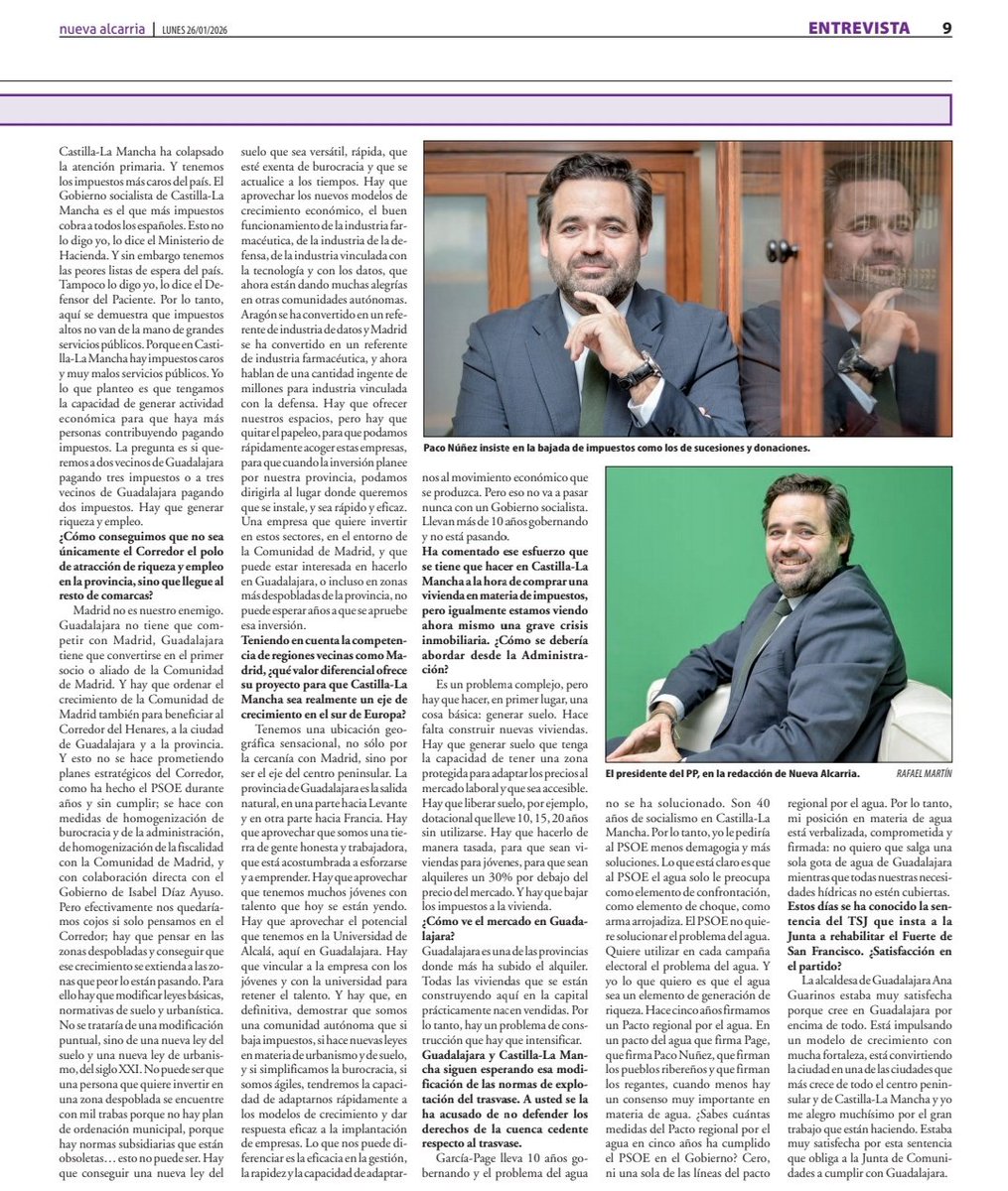 👀 🗞 ENTREVISTA EN <a href="/NuevaAlcarria/">Nueva Alcarria</a> A NUESTRO PRESIDENTE Paco Núñez 

🗣 "Guadalajara tiene que convertirse en el primer aliado de la Comunidad de Madrid" 

El presidente del #PPCLM analiza los principales asuntos que afectan a nuestra región 👇