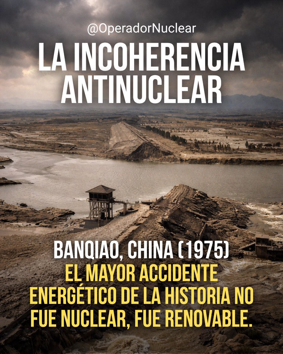 En 1975, la rotura de la presa de Banqiao, en China, provocó el mayor accidente energético de la historia. Tras lluvias extremas, el colapso desencadenó el fallo en cadena de decenas de presas río abajo. Las cifras aceptadas por la literatura técnica hablan de unas 26.000 muertes