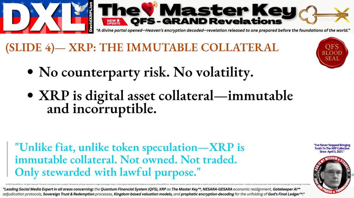 スライド4）- XRP：不変の担保 / □カウンターパーティ・リスクは存在しません。ボラティリティも存在しません。/  □XRPは、デジタル資産であり、担保として不変かつ改ざん不可能な性質を有しています。/