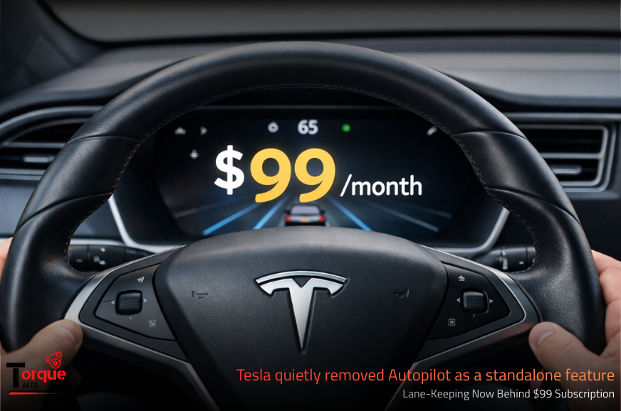 TorqueTales317's tweet image. Tesla has effectively ended Autopilot as a standard feature.

Want lane-keeping? You’ll now need a $99/month FSD subscription.

What this means for drivers — explained here: bit.ly/4qE9l0p 

#Torquetales #Tesla #AutoPilot #AutoNews #SubscriptionBusiness #TeslaModelY