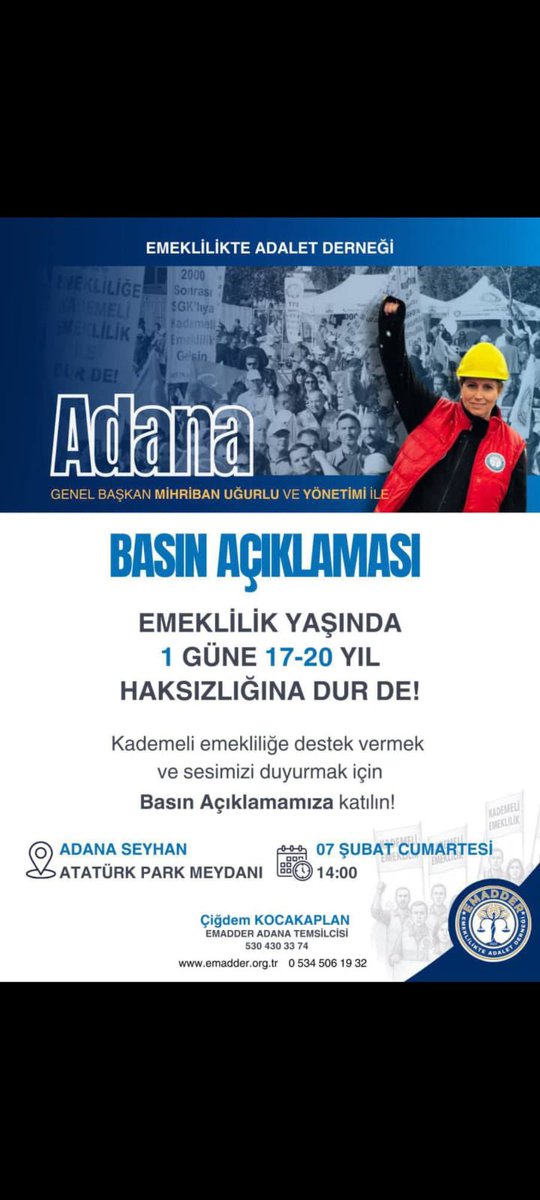 Bir gün farkla 17–20 yıl geç emeklilik adalet değildir. 

EYT sonrası oluşan bu mağduriyet görmezden gelinemez.

Kademeli emeklilik bir lütuf değil, zorunluluktur. 

<a href="/EmadDernegi/">EMEKLİLİKTE ADALET DERNEĞİ ⚖️</a> 
#YaKademeYaSeçim