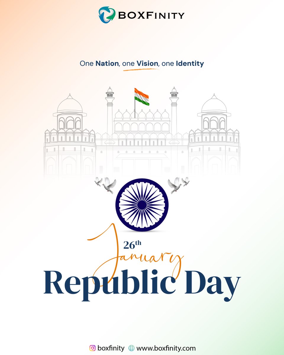 BoxfinityPvtLtd's tweet photo. On this Republic Day, we honor the values that inspire us to work with integrity, unity, and purpose.
#HappyRepublicDay 
#RepublicDay #26january #UnityInDiversity #RepublicDay2026 #26january2026 #BOXFinity https://t.co/eL8v6eplk8