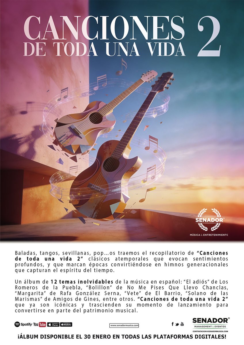 ⚡ PRÓXIMO LANZAMIENTO #CancionesdeTodaUnaVida2, el recopilatorio que vas a  escuchar una y otra vez con éxitos de `No me pises que llevo chanclas´,  ´Los Romeros de la Puebla´ o `Amigos de Gines´.