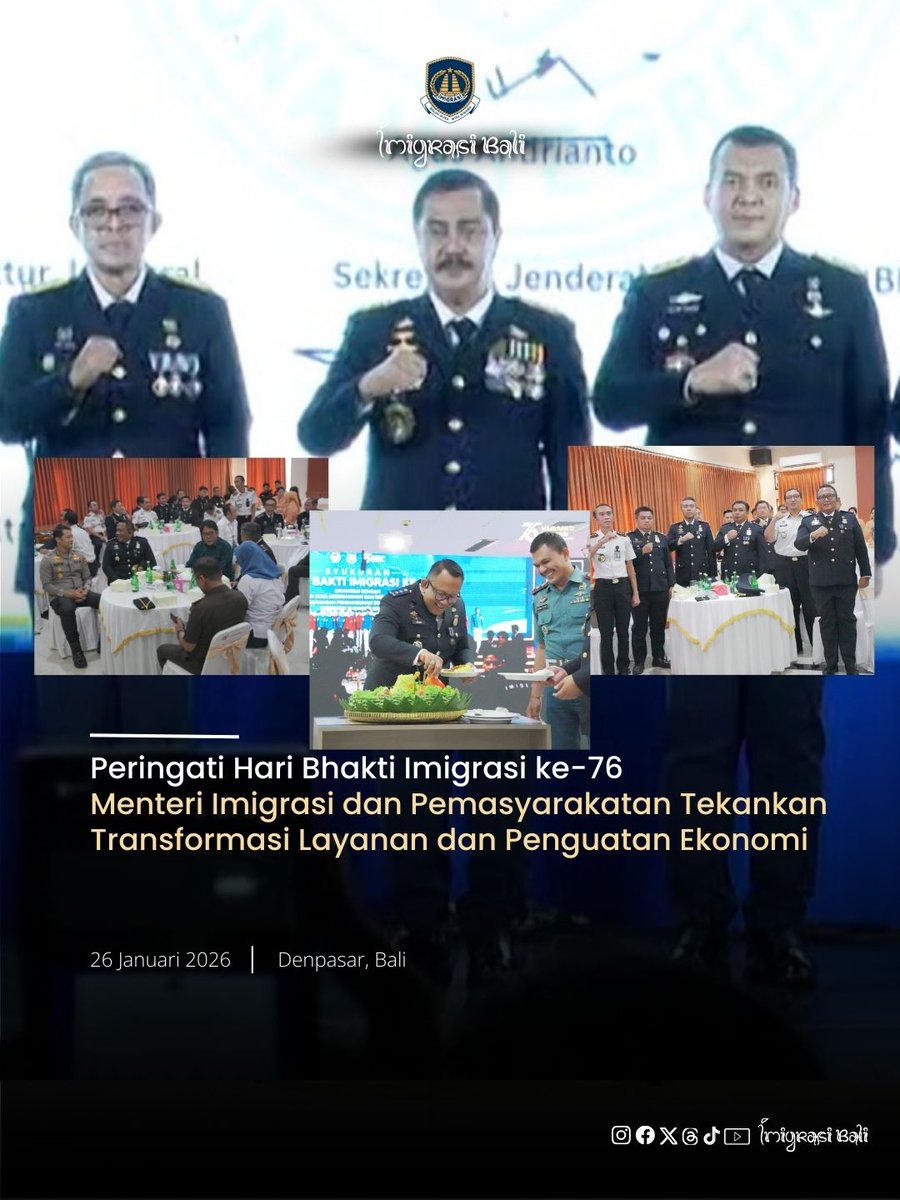 Peringati Hari Bhakti Imigrasi ke-76, Menteri Imigrasi dan Pemasyarakatan Tekankan Transformasi Layanan dan Penguatan Ekonomi
instagram.com/p/DT95zyVE76M/…