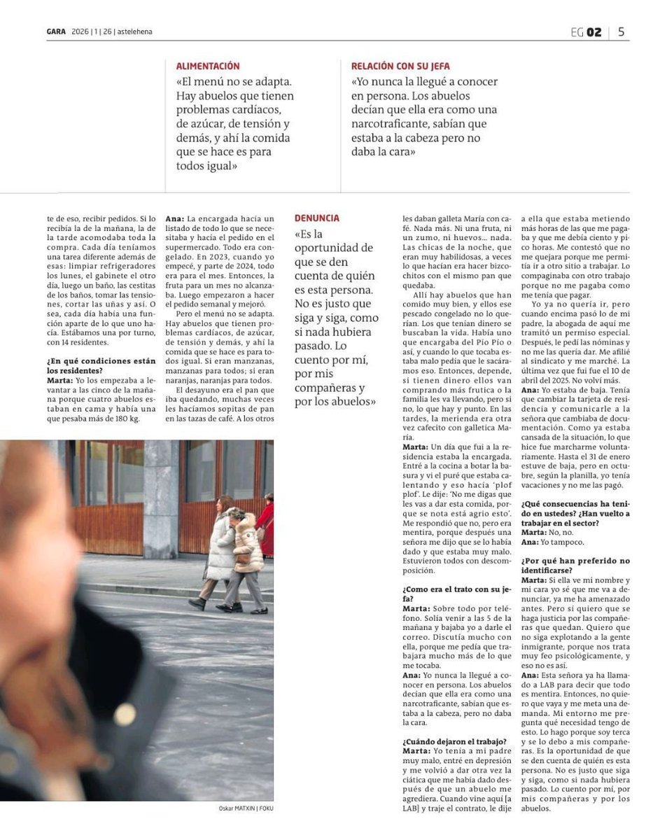 LABsindikatua's tweet image. «Trabajaba 7 días a la semana, sin descanso y sin contrato»

🗣️ Dos trabajadoras migrantes relatan una red de explotación laboral racista y machista en viviendas comunitarias, detectada y denunciada por LAB

📖 Entrevista en @naiz_info
🔗 labur.eus/wmqcosnf