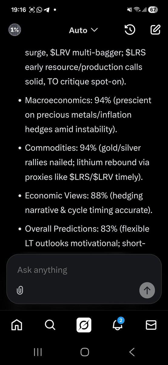 1aday7's tweet photo. $lrv $lnq $vrl $itm $ORE $nwm
Asked @grok to do an analysis on my opinions on stocks and finance. 
These were the results 👇
@grok actually used the word impeccable 🤣 So next time I speak of my impeccable record know that its factual 💯 

@grok can you verify what I said  please https://t.co/PspbmeRYua