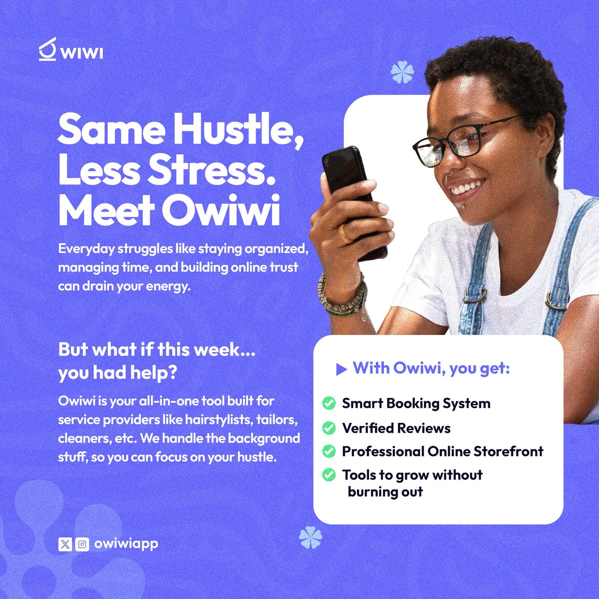 OwiwiApp's tweet photo. On this app you get smart booking system, verified reviews, proffessional online store front, tools to grow without burning out and a lot more… sign up to enjoy all the goodness of Owiwiapp #owiwiapp #fyp https://t.co/e9FZhzM7Fn