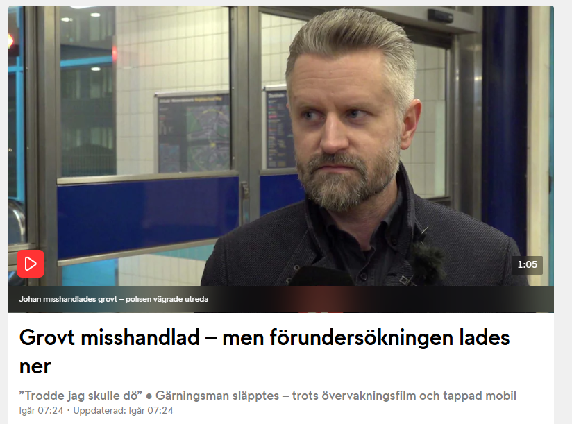 kverulerar's tweet photo. Det här är Johan.

2015 var Johan så dum i huvudet att han valde att säga till en plankare bakom honom att inte tjuvåka på hans biljett. Det kostade honom en misshandel. Trots gott utredningsläge la polisen ned anmälan.

Välkommen till nya Sverige, Johan. https://t.co/IBrdI7nKFj