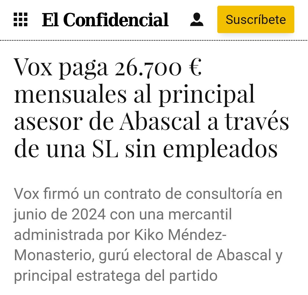 Vox paga casi 27.000 euros mensuales al principal asesor de Abascal a través de una empresa que no tiene ningún empleado. El contrato fue firmado por el presidente del partido ultra en Sevilla, <a href="/Javicortes_VOX/">Javier Cortés</a>.