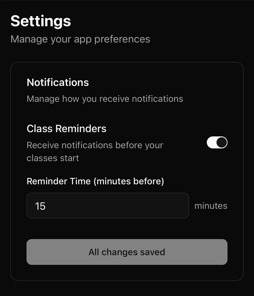 LqmKim's tweet photo. Today, we released a highly requested feature, notifications, on Spark Calendar.

You can enable them in the settings to schedule reminders before your next classes.￼ https://t.co/EMhFR4yLeH
