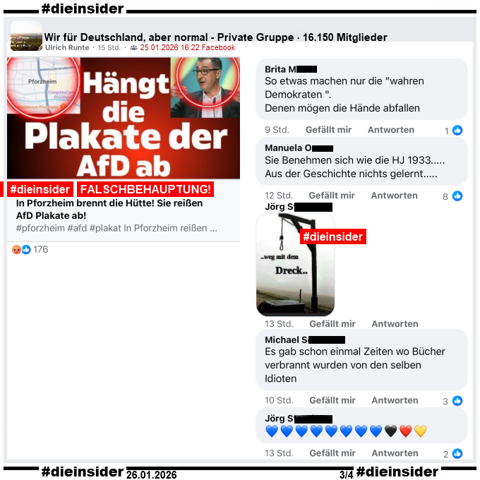 Die_Insider's tweet image. In #Pforzheim wurden von der dortigen #AfD die Wahlplakate zu früh aufgehängt und von der Stadt wieder entfernt.

Was passiert, wenn Lügen und Hass dazu verbreitet wird, seht ihr in den Kommentaren aus der #fckafd-nahen Gruppe!

#AfDVerbot
#Antifa #GemeinsamGegenHass #DieInsider