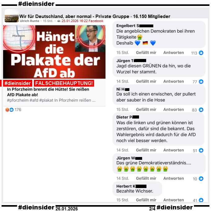 Die_Insider's tweet image. In #Pforzheim wurden von der dortigen #AfD die Wahlplakate zu früh aufgehängt und von der Stadt wieder entfernt.

Was passiert, wenn Lügen und Hass dazu verbreitet wird, seht ihr in den Kommentaren aus der #fckafd-nahen Gruppe!

#AfDVerbot
#Antifa #GemeinsamGegenHass #DieInsider