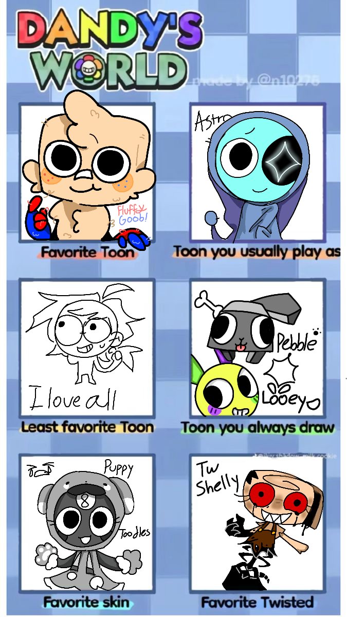 I know this is 2y ago trend, but K always wanted to try this one. Bc I could not draw as digital drawing well.
#dandysworld #dandysworldfanart #goob #dandysworldlooey #shelly #toodles #pebble