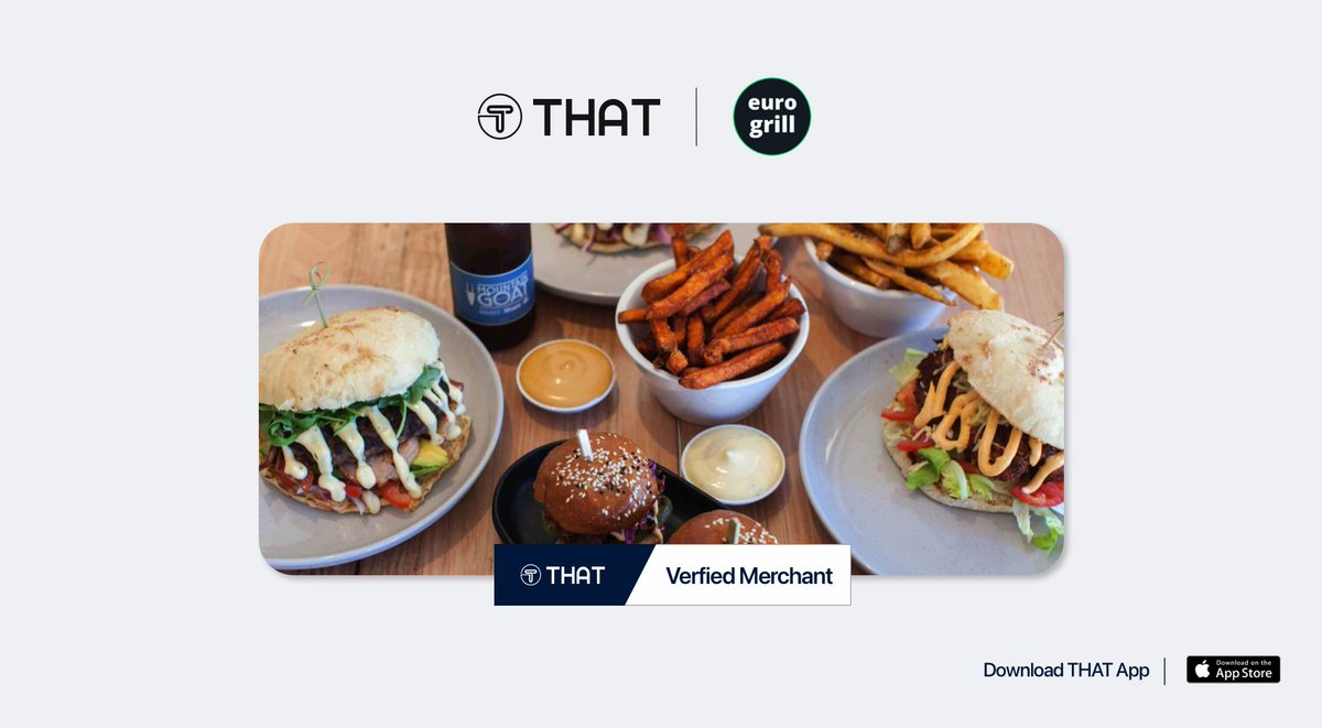 Proud to welcome @eurogrillandcafe as a verified THAT Merchant.

Download the THAT App and pay in-store with your crypto!