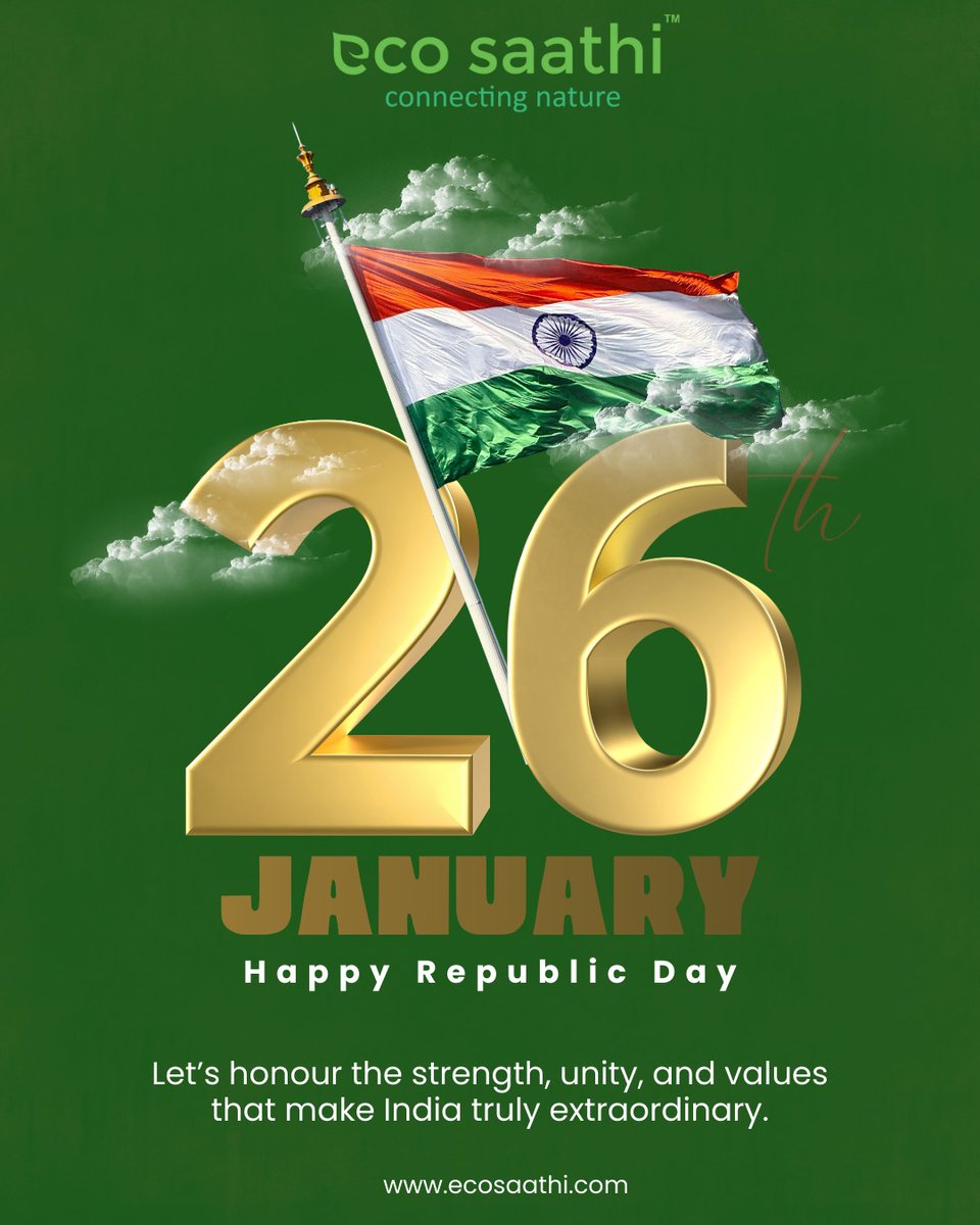 EcoSaathi's tweet photo. Happy 77th Republic Day 🇮🇳

May the tricolor always fly high, and may we continue to strive for a brighter, stronger, and self-reliant India.

#happyrepublicday #26thjanuary2026 #77threpublicday #ecosaathi #odisha #india https://t.co/r96jCHoWBd