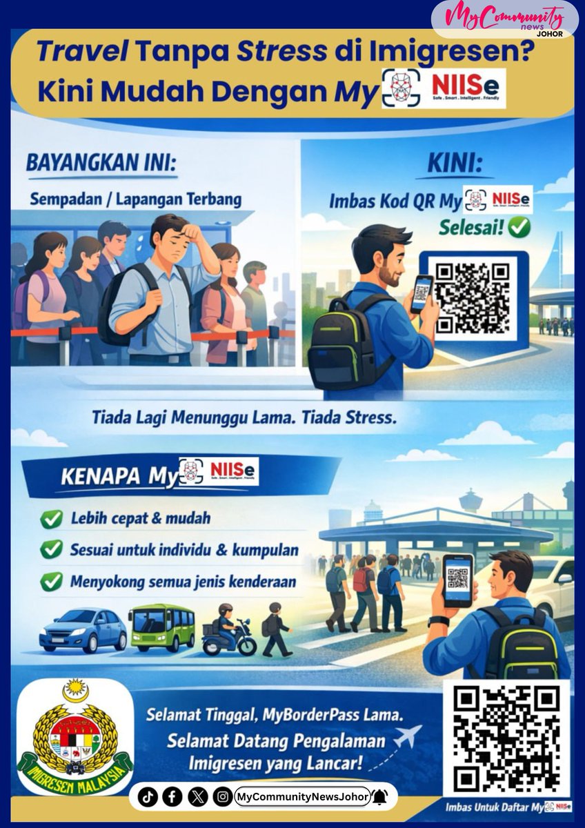 MCNJ_31's tweet photo. MyNIISe + MyDigital ID memudahkan perjalanan anda di Johor:
โ
Lebih cepat & mudah.
โ
Sesuai untuk individu atau kumpulan.
โ
Menyokong semua jenis kenderaan.
Muat turun ๐ ๐๐ก๐๐๐ฆ๐ฒ sekarang di Apple App Store, Google Play & Huawei AppGallery.
#Mycommunitynewsjohor #MyNIISe https://t.co/IxX5lJrCZ7