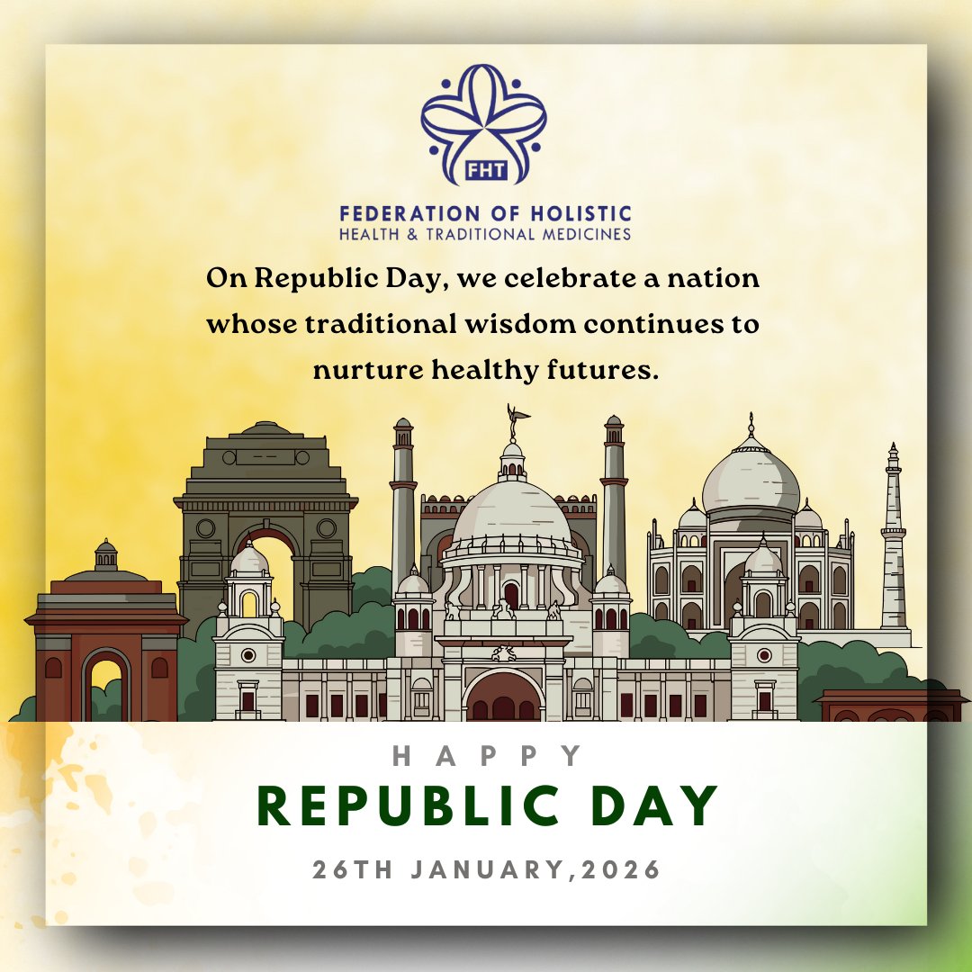 fhtfederation's tweet photo. On Republic Day, we celebrate a nation whose traditional wisdom continues to nurture healthy futures
#FHT #holistichealth #RepublicDay2026 #peace #IndianRepublicDay https://t.co/hzcrfMSnB9