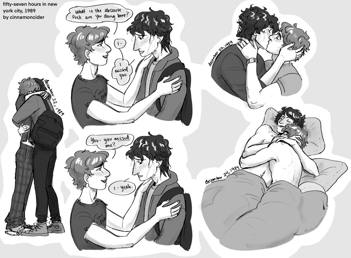 <a href="/CINNAM0NCIDER/">reagh</a> 's post-epilogue fic is my canon now so i drew my fave scenes so far !! everyone get more fifty-seven hours in nyc-pilled NOW