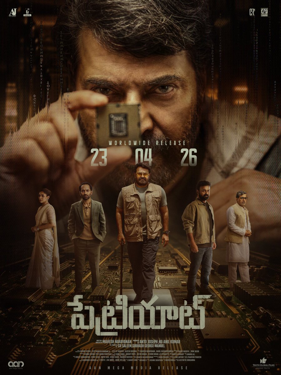 TheDeverakonda's tweet photo. Proud and honoured to present the first look of the colossal multistarrer #PATRIOT to Telugu audiences.

A landmark spy thriller with a stellar star cast.

Seeing the legends @Mohanlal sir and @mammukka sir together is an absolute treat.

Best wishes to the team for the April 23rd release ❤️

#FahadhFaasil #Nayanthara #KunchackoBoban #MaheshNarayanan @darshanarajend
