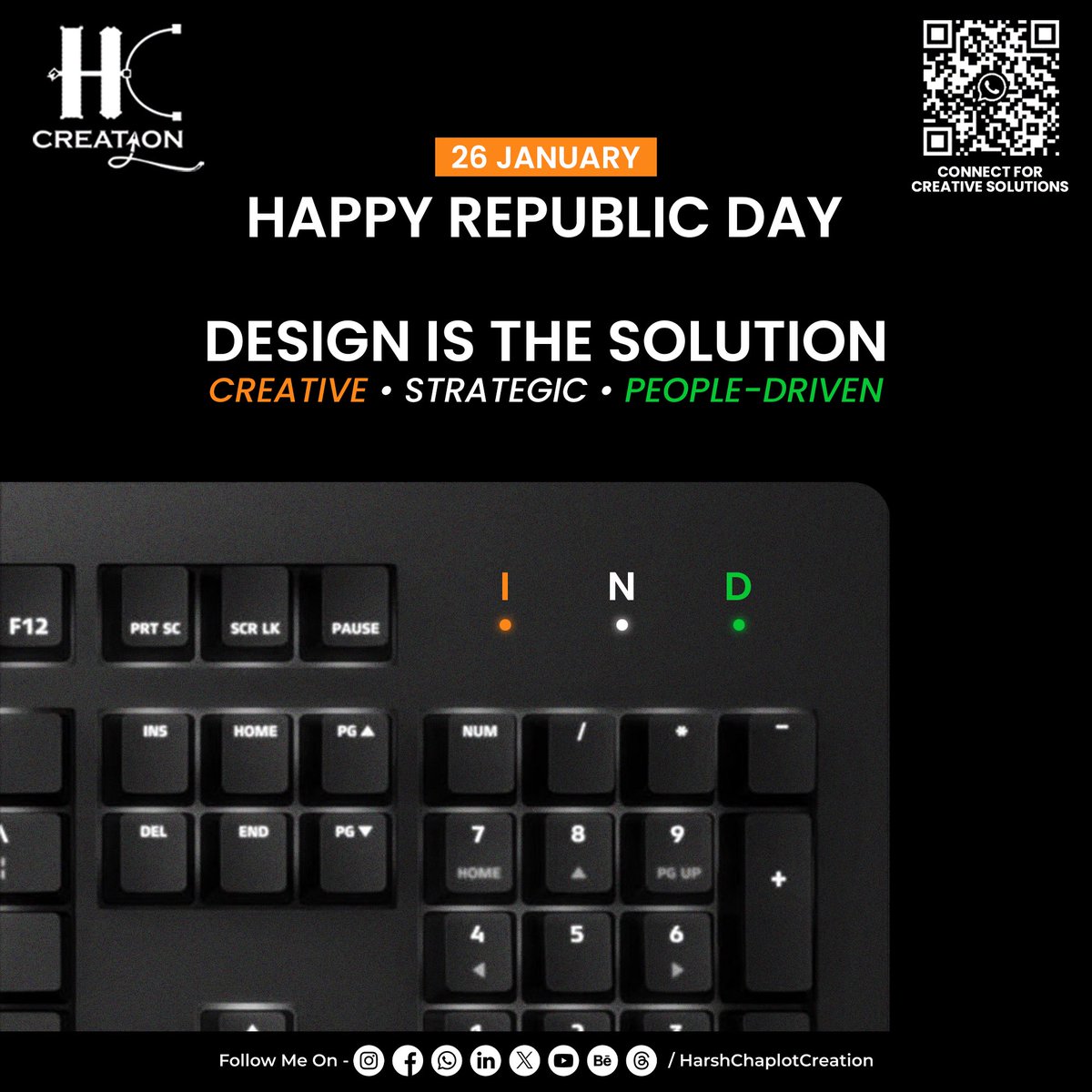 HarshChaplot15's tweet photo. Design is the solution 🇮🇳
This Republic Day, we celebrate ideas that shape a stronger, smarter India.
Creative thinking. Strategic design. People-driven solutions.

Because great design doesn’t just look good —
it builds the nation.

✨ Happy Republic Day
📌 Let’s create https://t.co/xgAw95bSyR