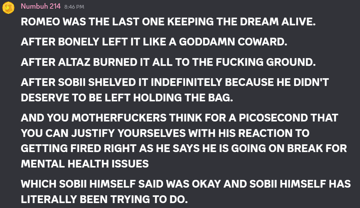 Numbuh214's tweet photo. My thoughts on the Outcome Memories situation.
You want to talk to me about it further? My DM's here should be open; and I'm not that hard to find on Discord or anywhere else.
#JusticeForRomeo https://t.co/LGCVNsczB4