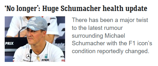 Another in a long line of unacceptable headlines at news.com.au  The "twist"? Schumacher is allegedly "no longer bed-bound" as opposed to no longer with us!  #journalismmatters