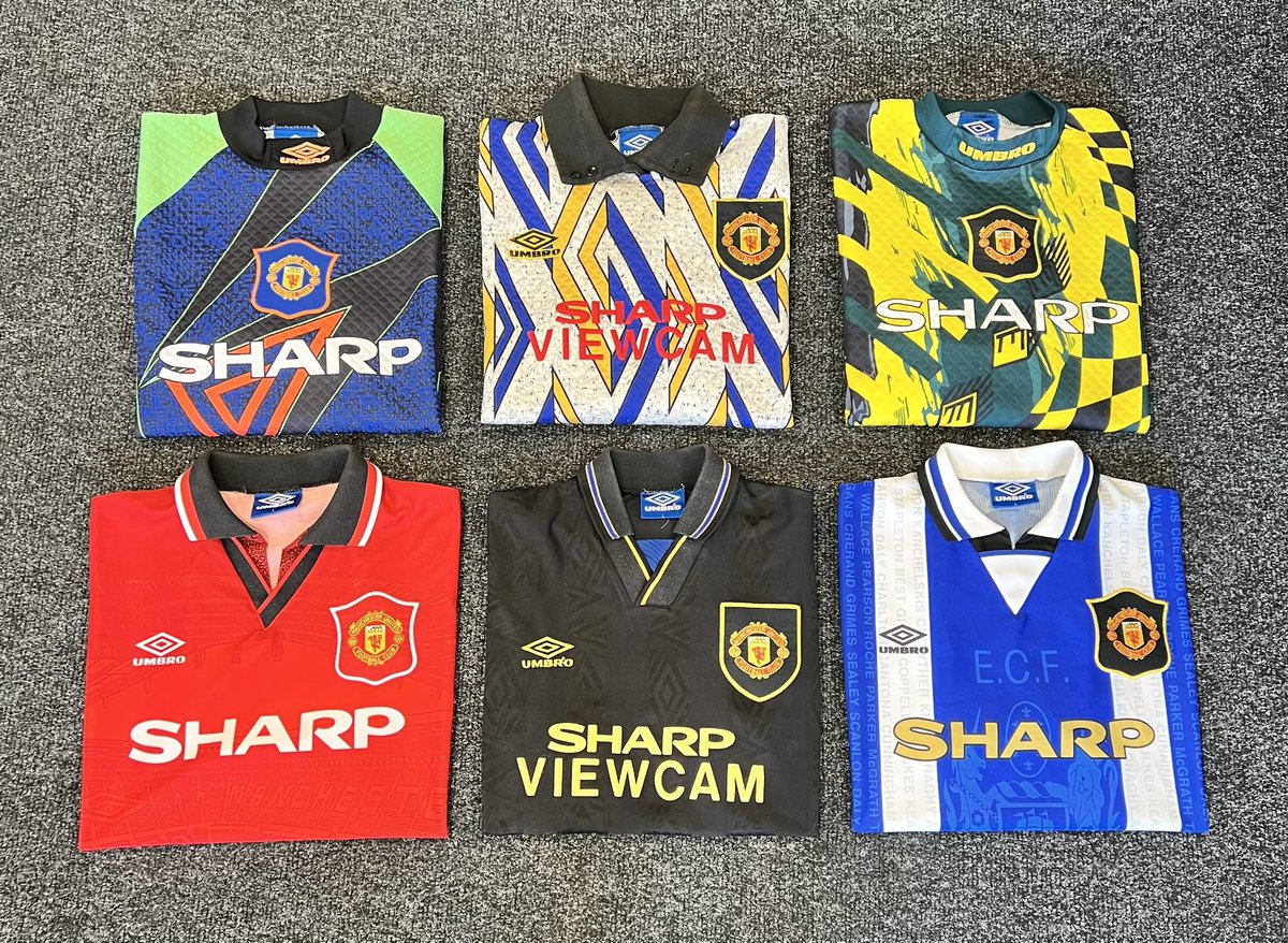The Manchester United 1994/1995 Shirt Set. Home, Away &amp; 3rd, inc GKs. 

Who’s got them all?