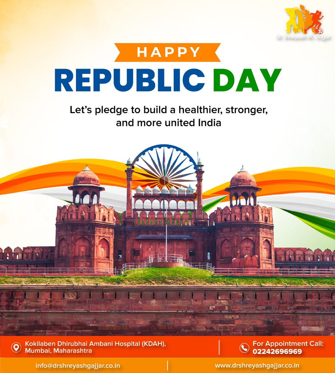 drarthroscopy's tweet photo. Wishing a joyful Republic Day filled with patriotism and unity!
#RepublicDay2026 #RepublicDay #HappyRepublicDay #drshreyashgajjar #sportsinjuries https://t.co/TXz5rSZKDi