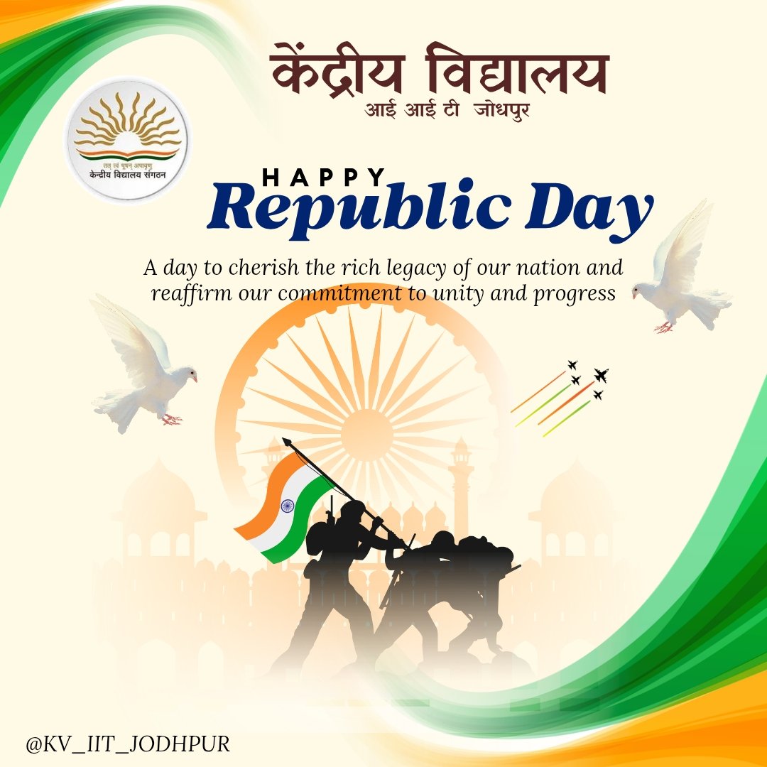 kviitjodhpur's tweet photo. 🇮🇳 Saluting the Constitution. Celebrating unity and progress.
*KV IIT Jodhpur wishes you a Happy Republic Day! 🇮🇳
#RepublicDay2026 #KVIITJodhpur https://t.co/79lIBepZub