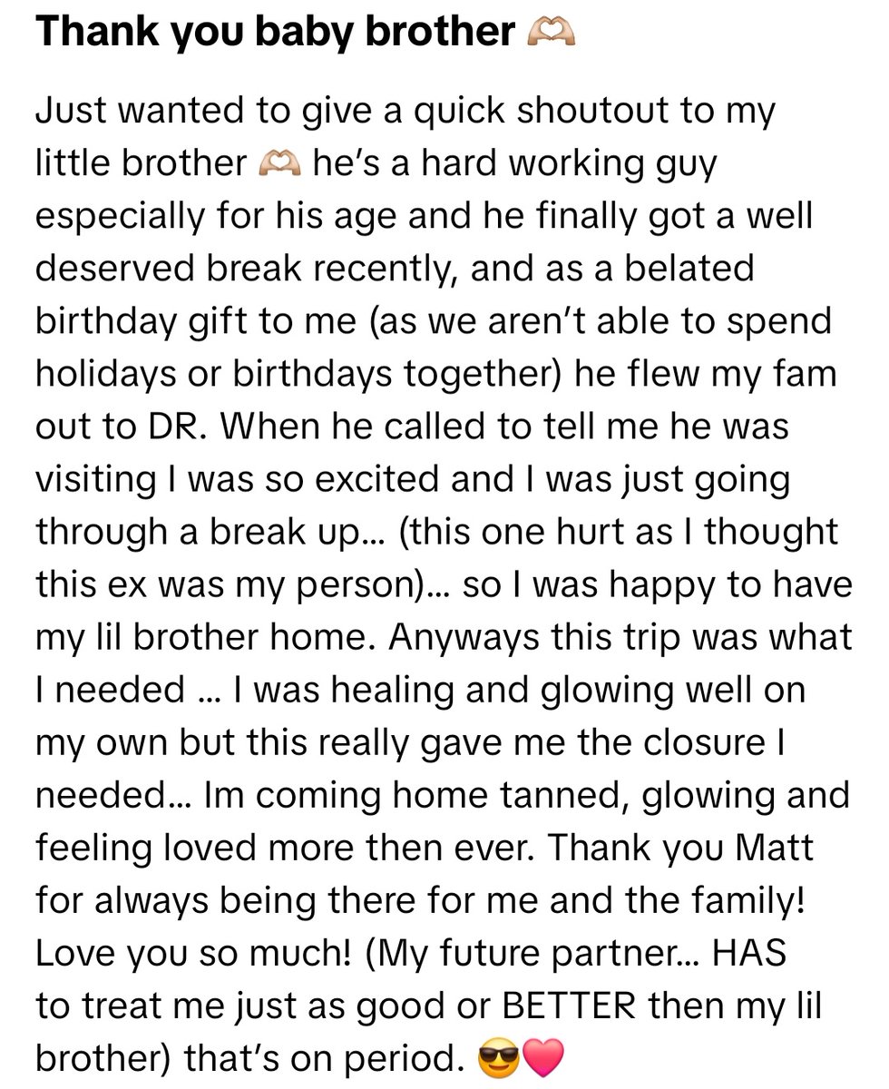"My future partner... HAS to treat me just as good or BETTER then my lil brother" 

the way yaeby wrote this is truly a testament on how good matthew takes care of her oh this filial boy who loves his family so much &amp; gifted them a vacation trip 🥹🥹🥹
